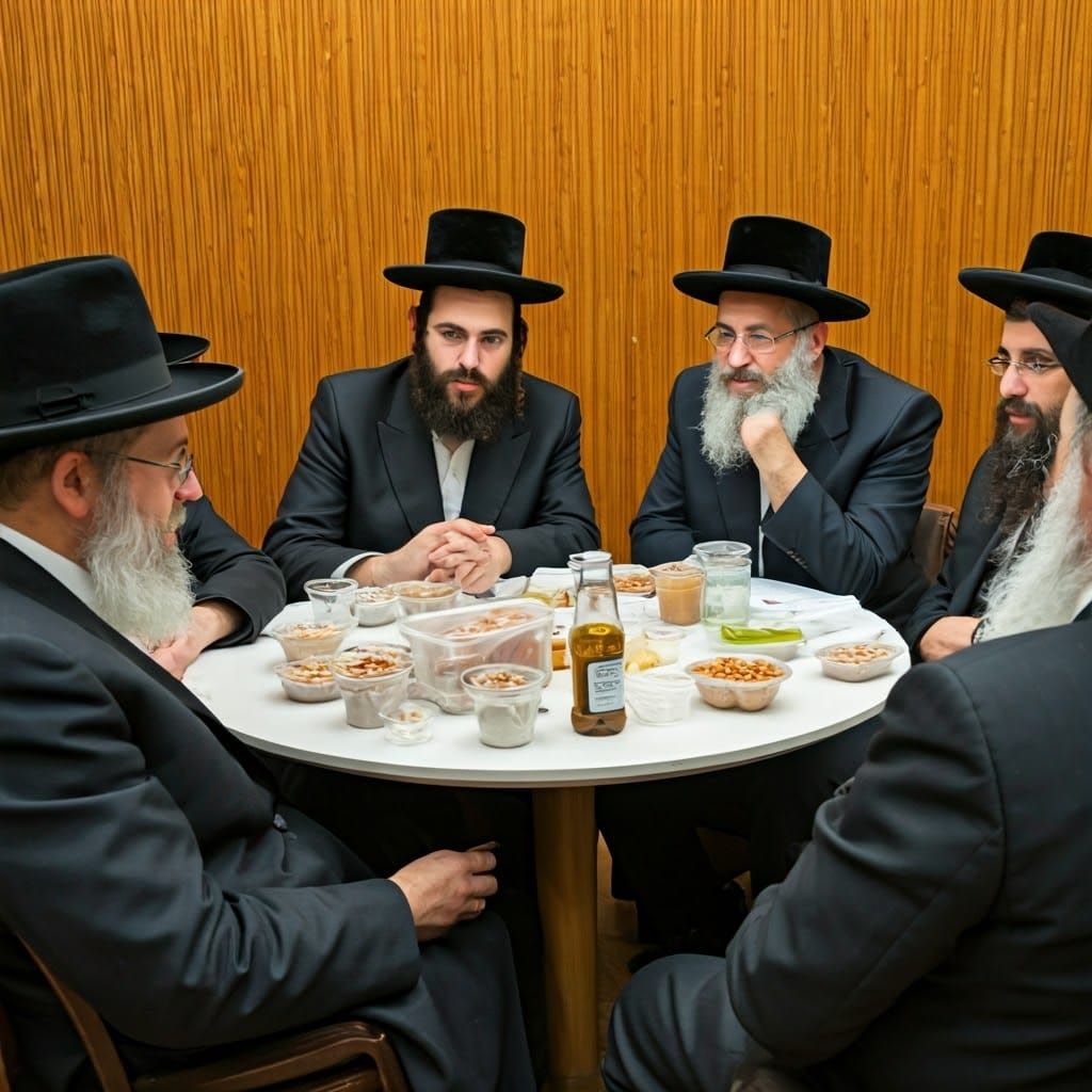 Orthodox Jewish Men Gather in Warm Fellowship