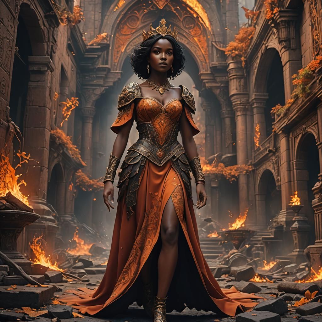 August Princess in Burnt Orange Dress: Fantasy Art