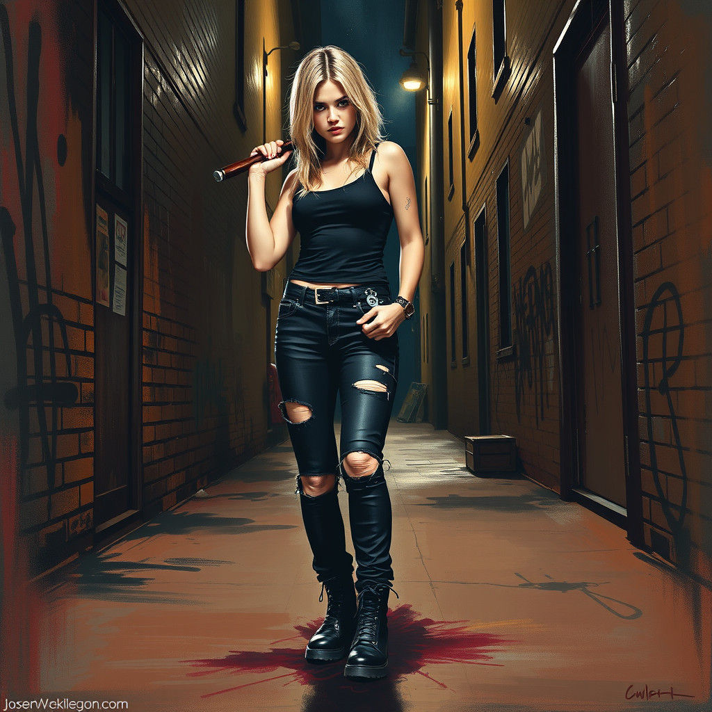 Rock Star in Urban Alleyway, Street Art Style