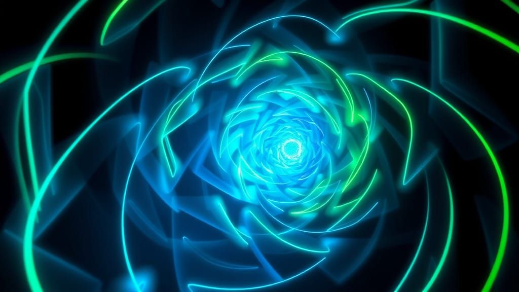 Electric Blue and Green Neon Lights Dance in Golden Ratio Ha...