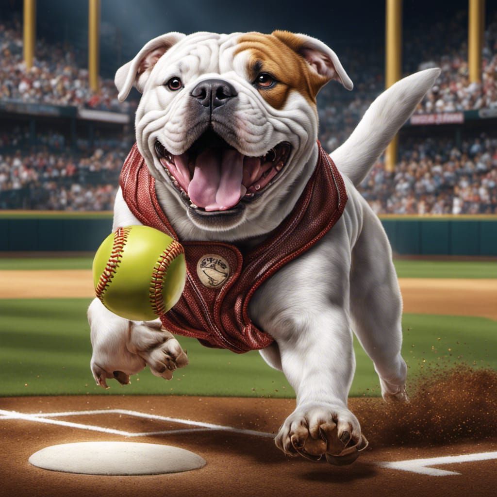 American Bulldog Mascot Playing Baseball in Hyperrealism