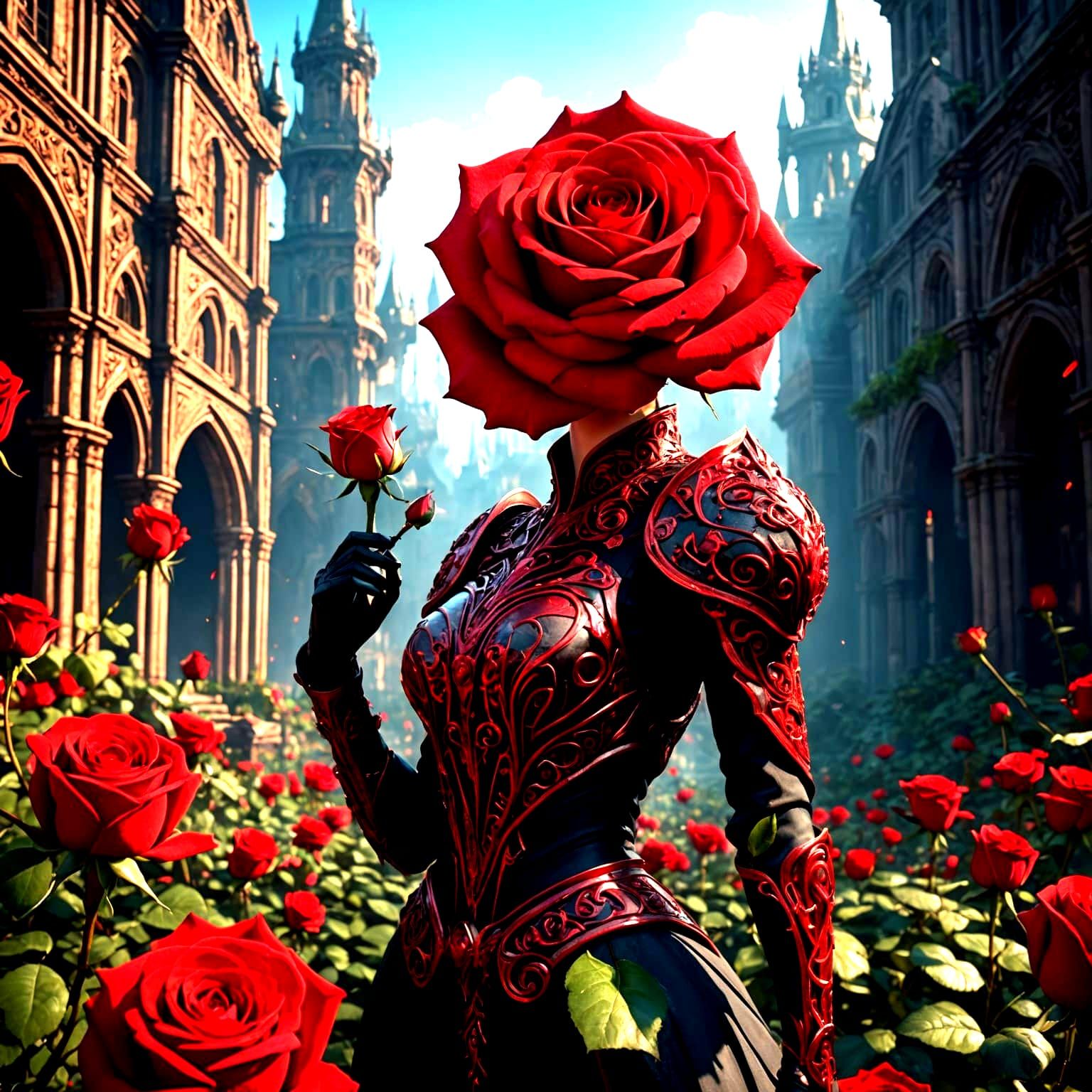 Frozen Red Rose: Detailed Matte Painting in Deep Color