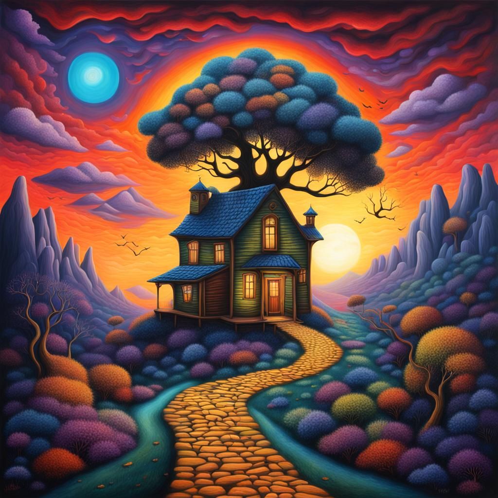 Surreal Twilight Path in a Vibrant Fantasy