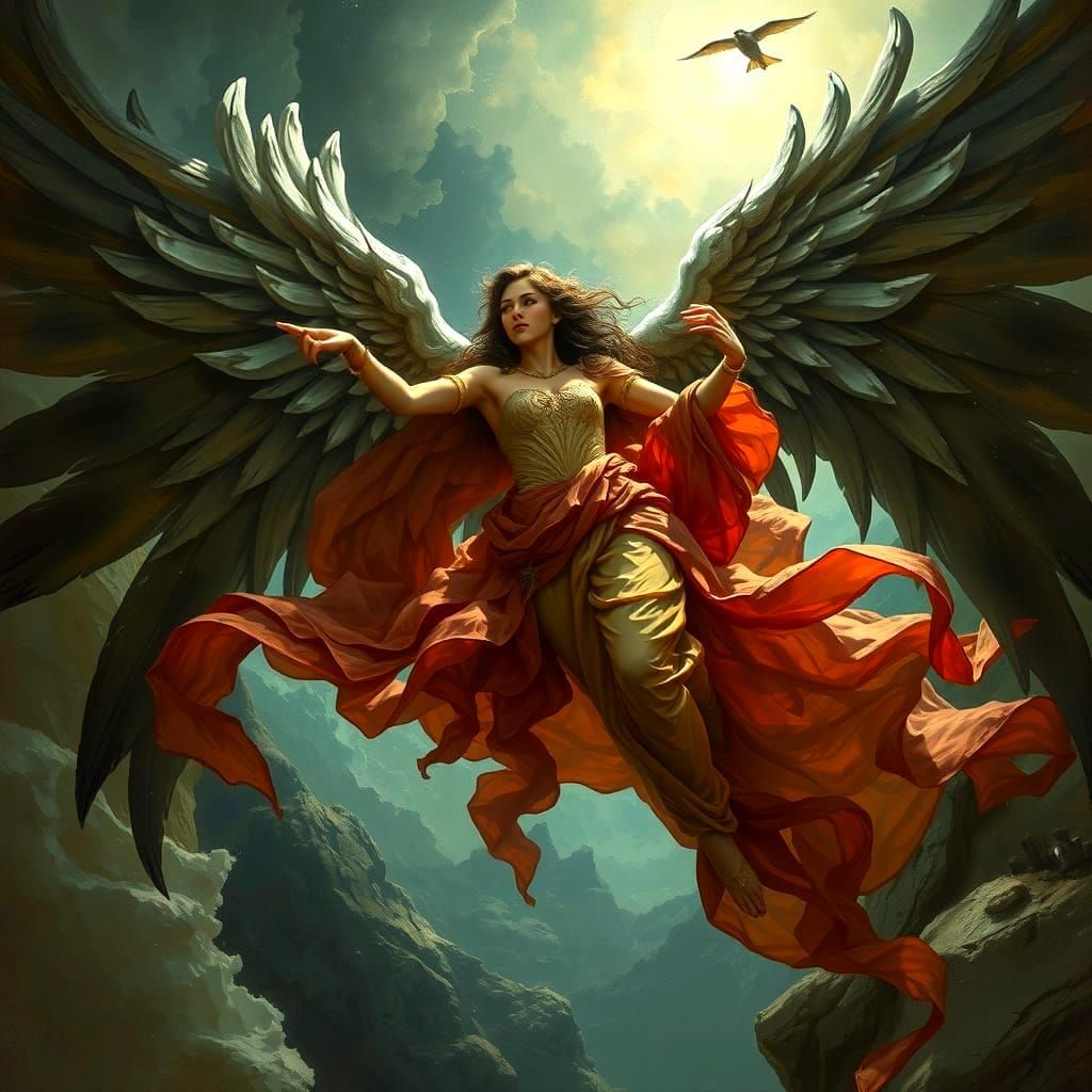 Art Nouveau Harpy Oil Painting