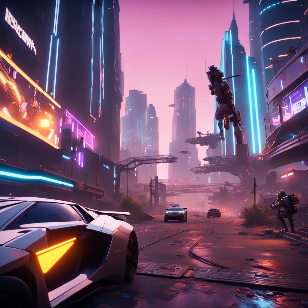 Cyberpunk Battle Royale: Anime City with Neon Lights