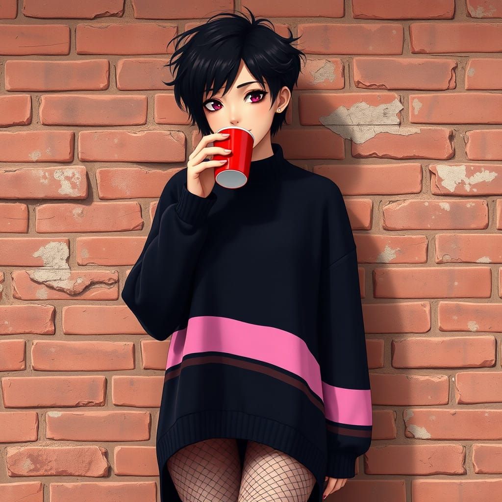 Emo Woman in Whimsical Anime Style