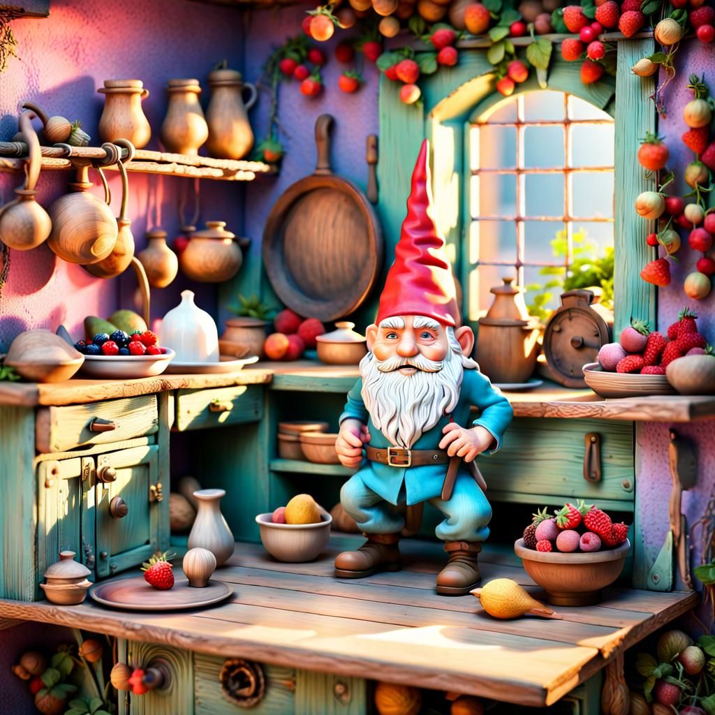 Enchanted Gnome Kitchen Pop-Up Book Illustration