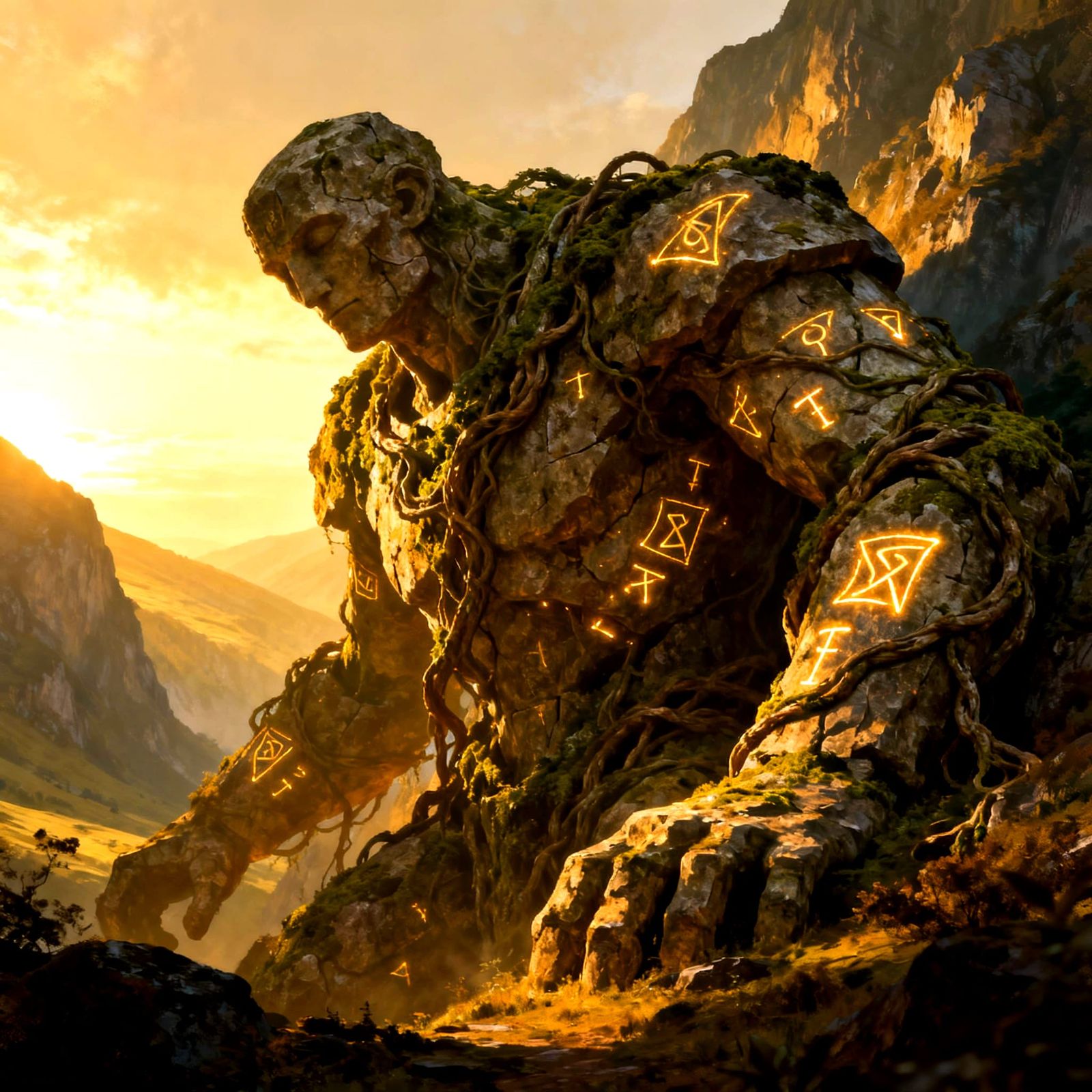 Ancient Stone Golem Awakens at Dawn
