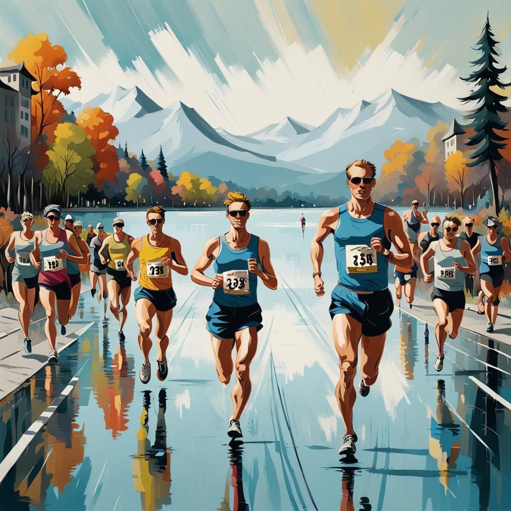City Marathon by the Lake in Abstract Style