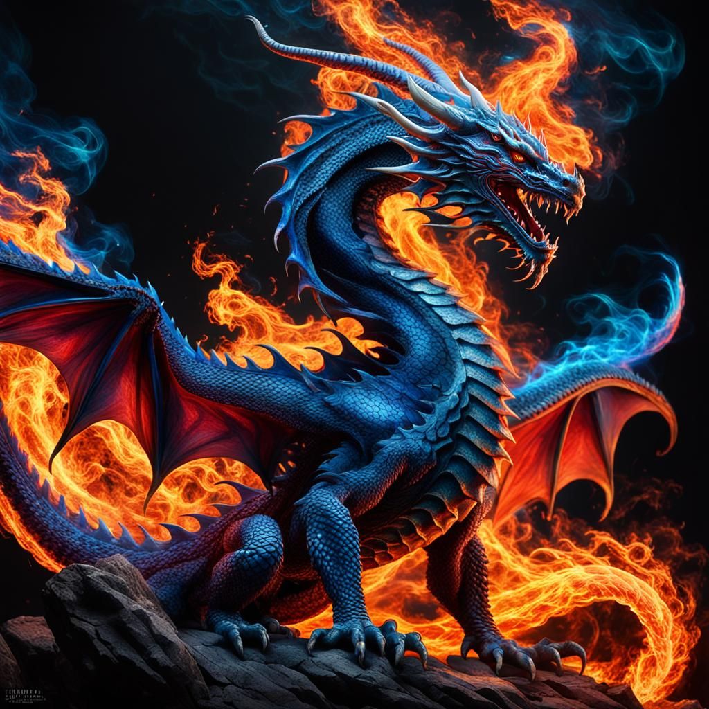 Dragon in Fiery Aura: a 3D Rendered Image