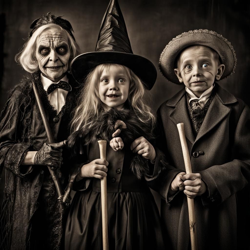 Halloween: Old Age Evil Grins with Bats and Crows