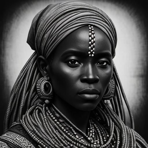 African Couple in Traditional Dress: Charcoal Drawing