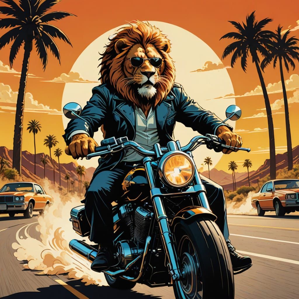 Majestic Lion Rider in Bold Comic Book Style