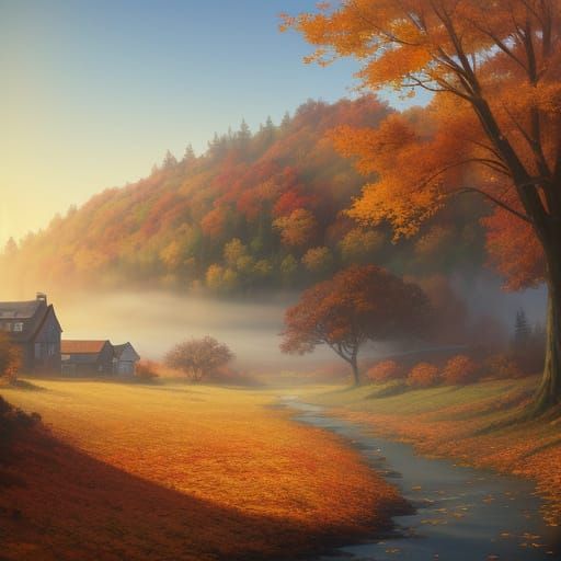 Hyperrealistic Autumn Town Concept Art