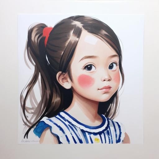 Cute Little Girl in Gouache Painting