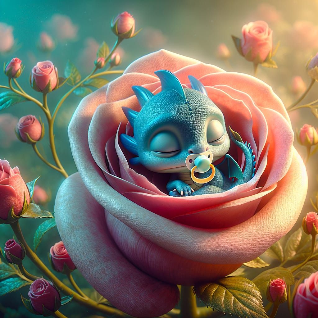 Blue Dragon Slumber in Blooming Rose: 3D Animation