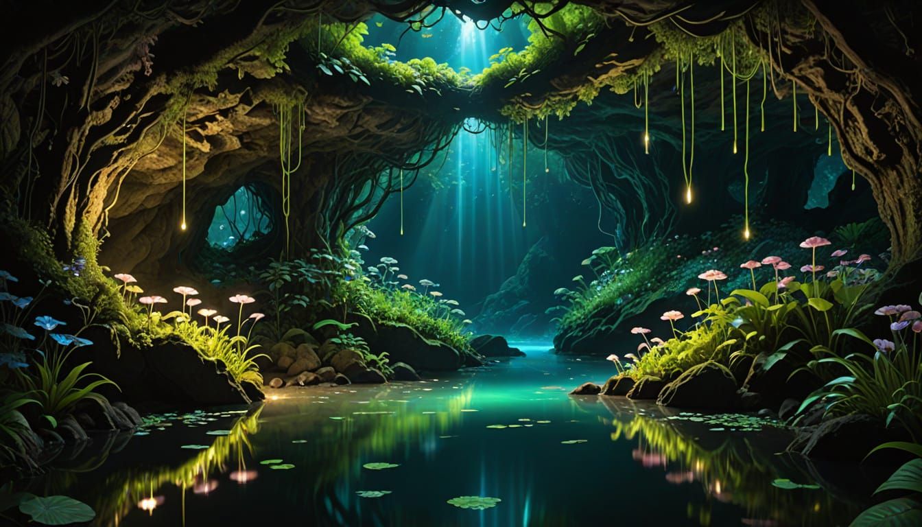 Bioluminescent Grotto: An Ethereal Hidden World