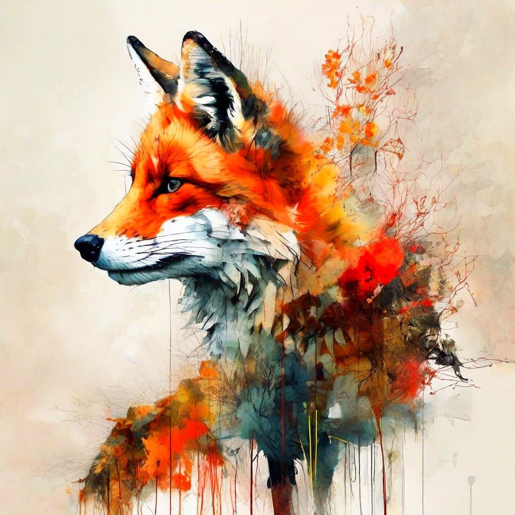 Surreal Red Fox Amidst Ethereal Autumn Landscape