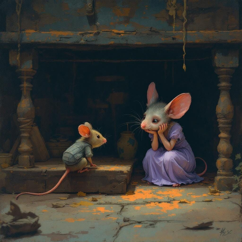 Timid Mouse Meeting Stranger: Matte Painting