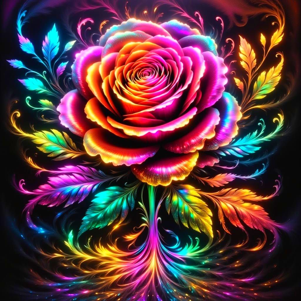 Surreal Iridescent Rose Blooms in Neon Fantasy