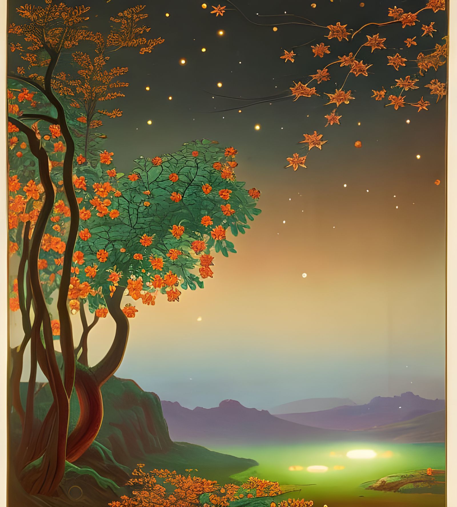 Glowing Alien Landscape Storybook Illustration