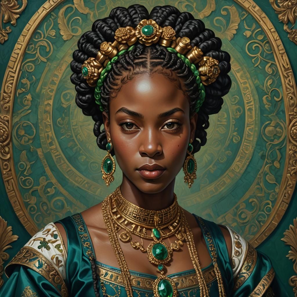 Regal Woman with Braids as Baroque Era Queen