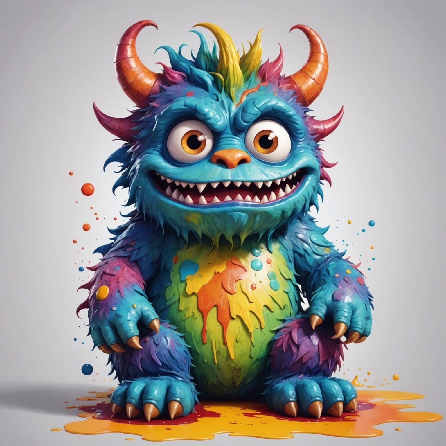 Cartoon Monster in Time Out, Watercolor Style
