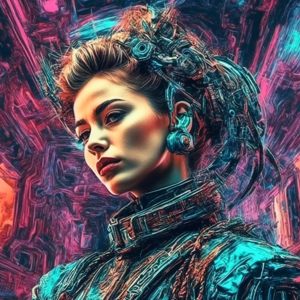 Vaporwave Sci-Fi Portrait of Woman in 1990s Style