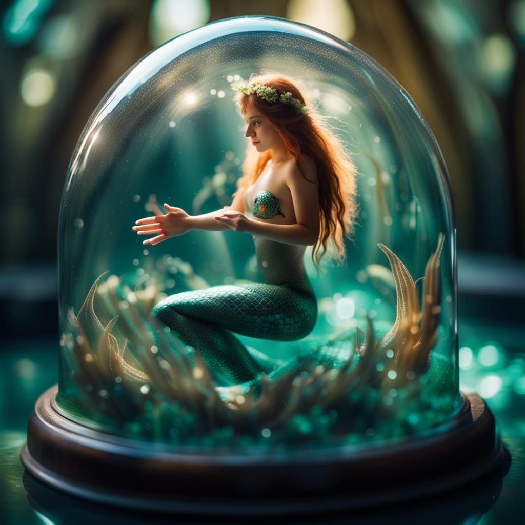 Mermaid Trapped in Glass Dome: Professional Photography