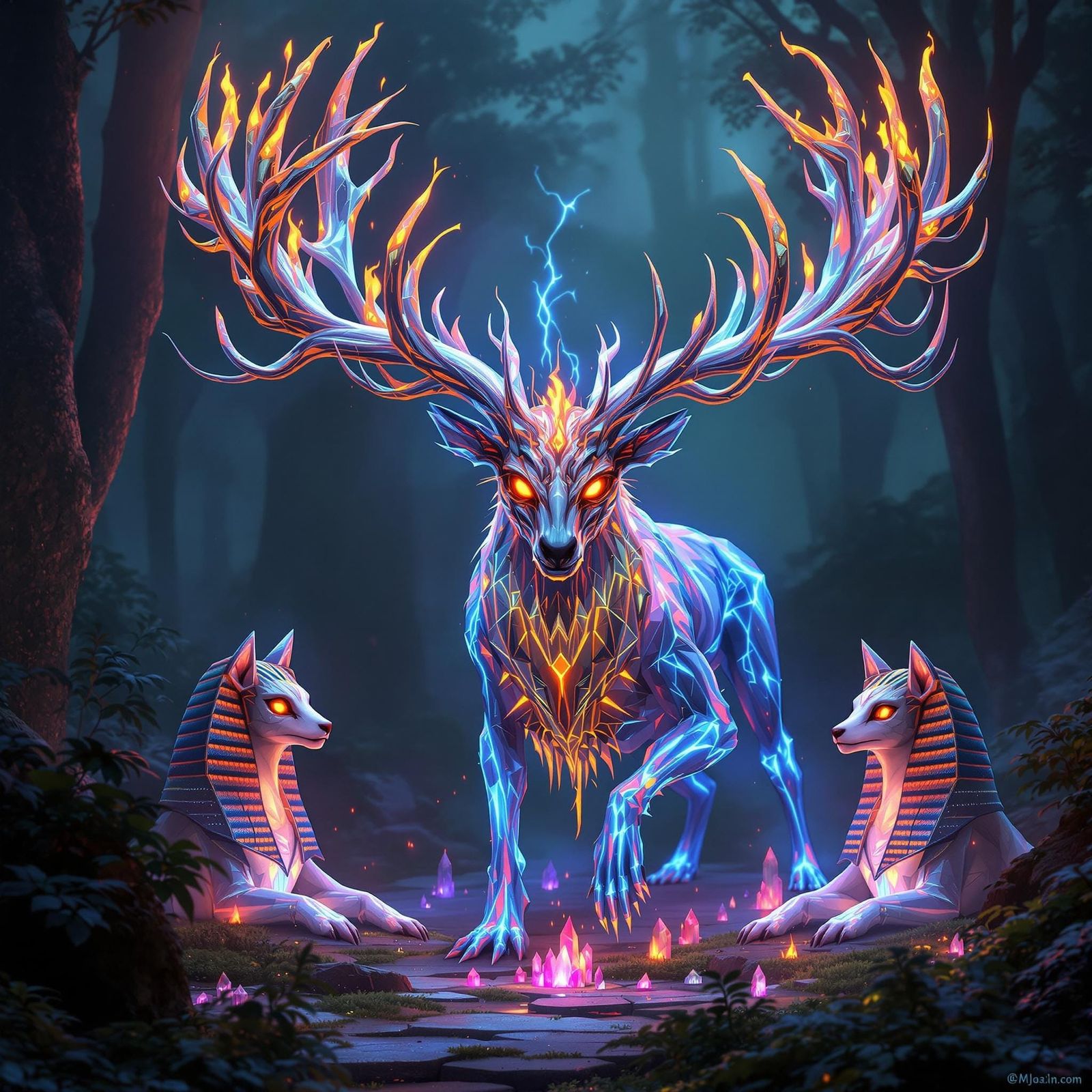 Elemental Chrome Stag in Magic Forest