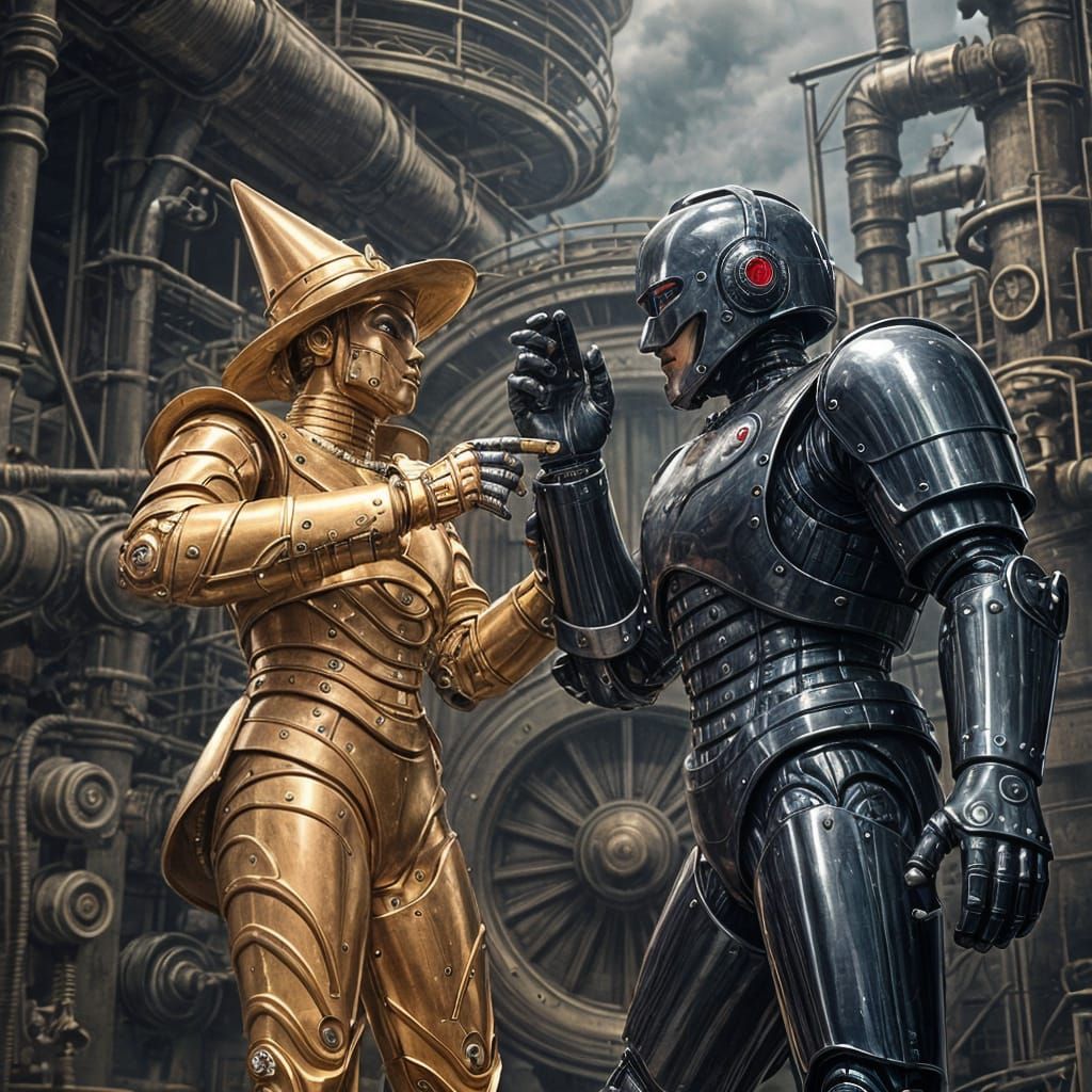 Tin Man vs Robocop in Steampunk Setting