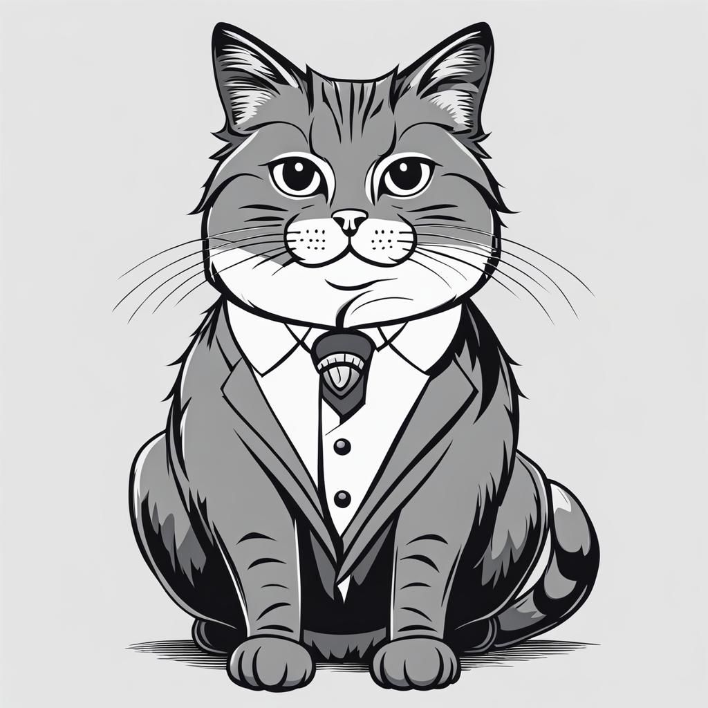 Cartoon Cat Caricature with Bold Black Contour