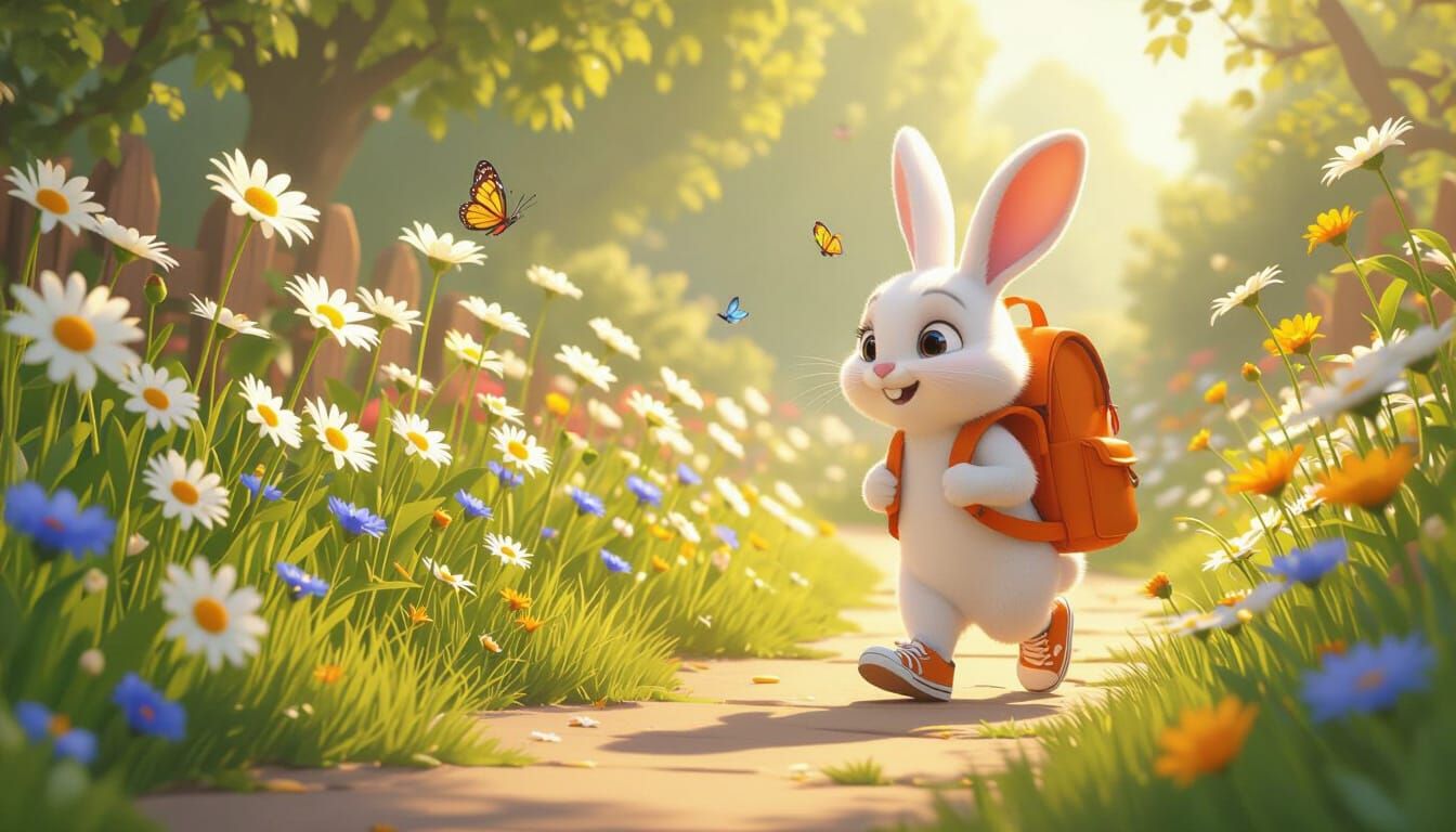 Cartoon Rabbit's Sunny Garden Walk in 3D
