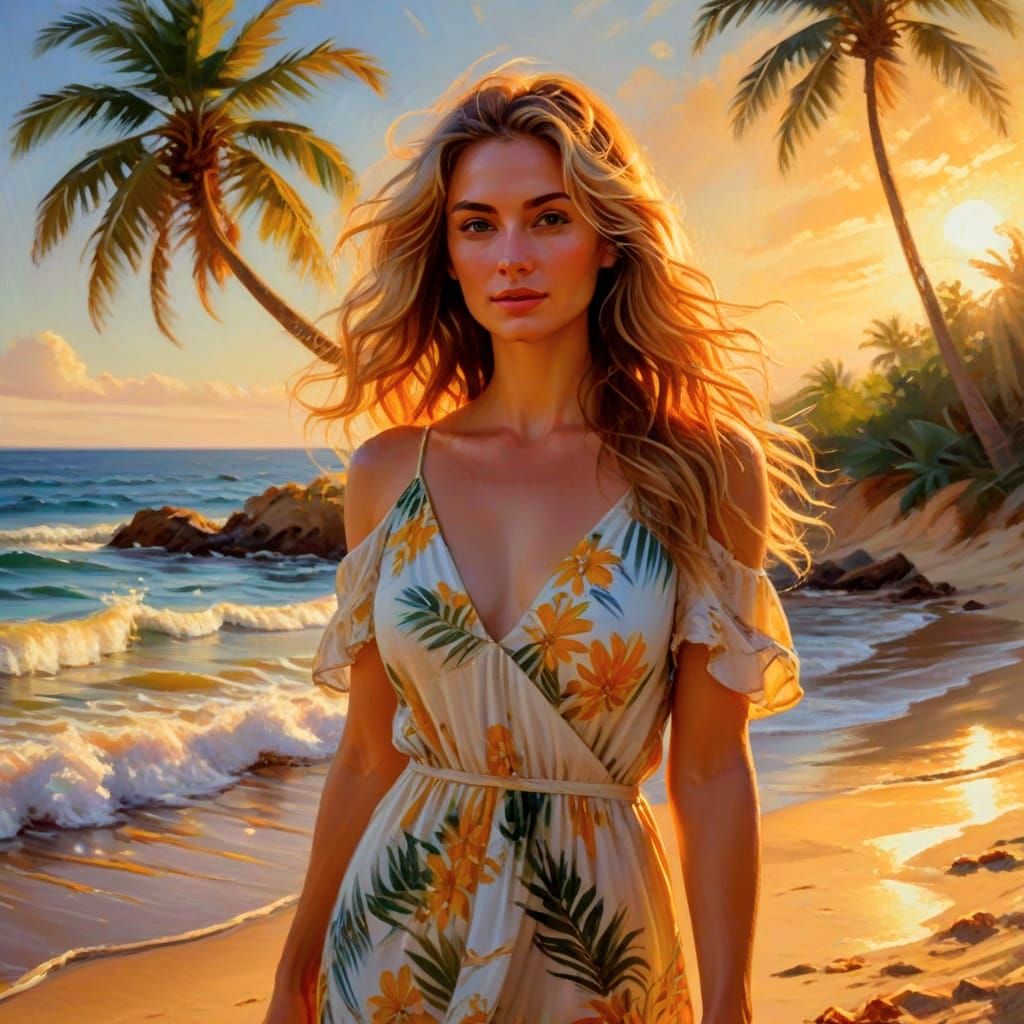 Nude Woman Posing on Tropical Beach