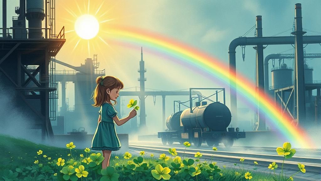 Lucky Four-Leaf Clover in Industrial Landscape