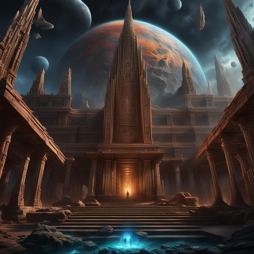 Alien Temple Concept in Atmospheric Digital Painting Style