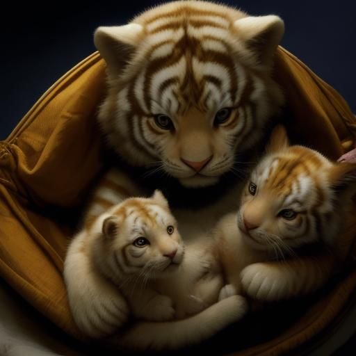 Anthropomorphic Tiger Cub and Wolf in Vibrant Colors