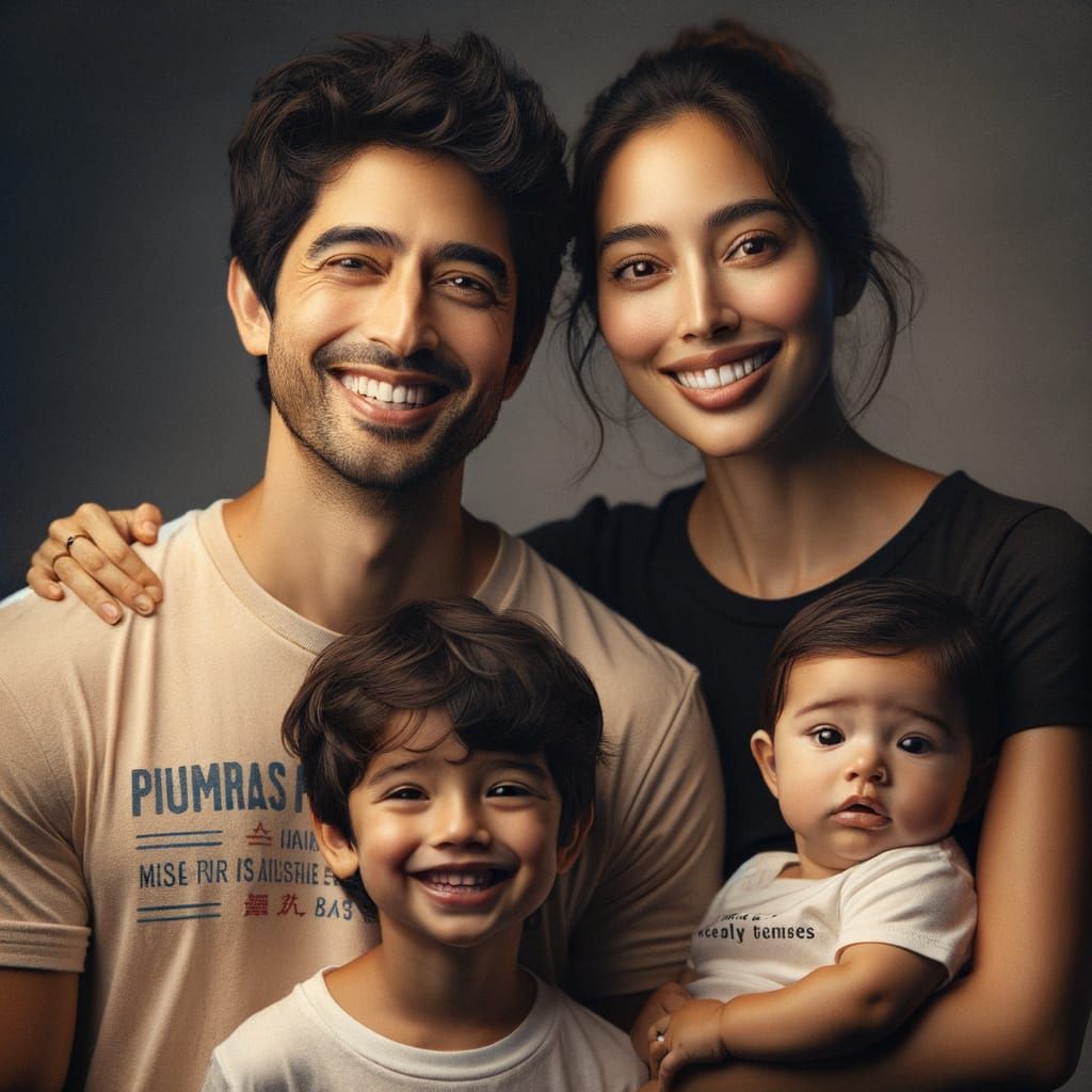 Happy South Asian and Hispanic Family Portrait