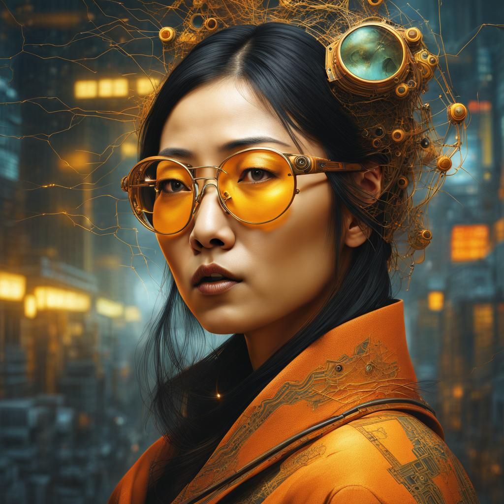 Gothic Steampunk Asian Woman Portrait with Bioluminescence