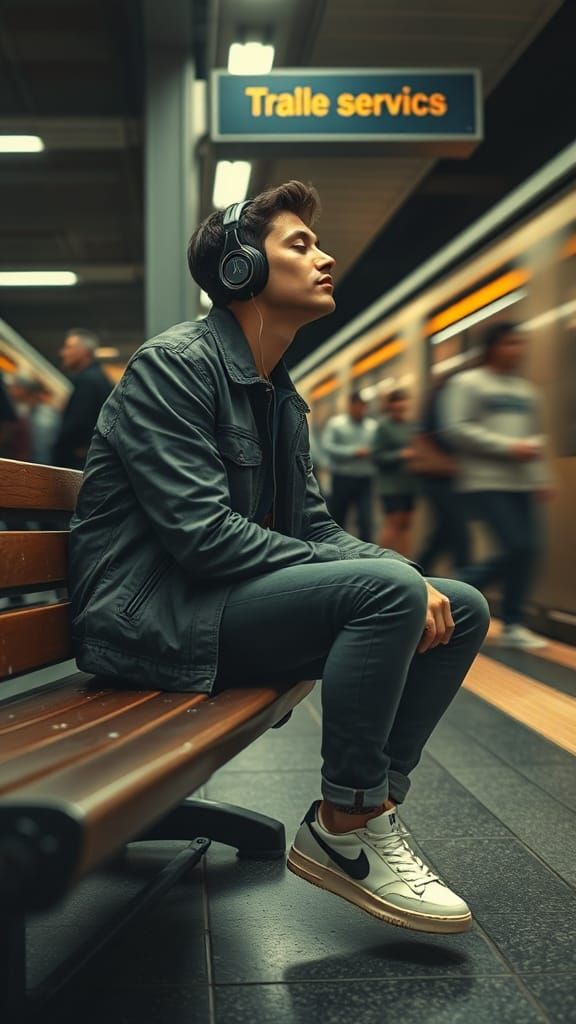 Urban Commuter Lost in Thought: Gritty Analog Style