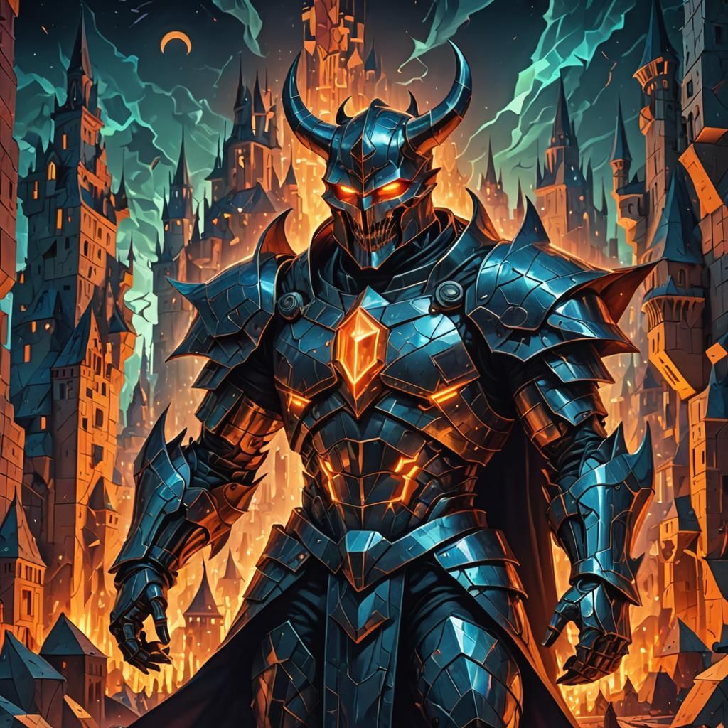 Surreal Glowing Cubist Demon Knight in 8k HDR