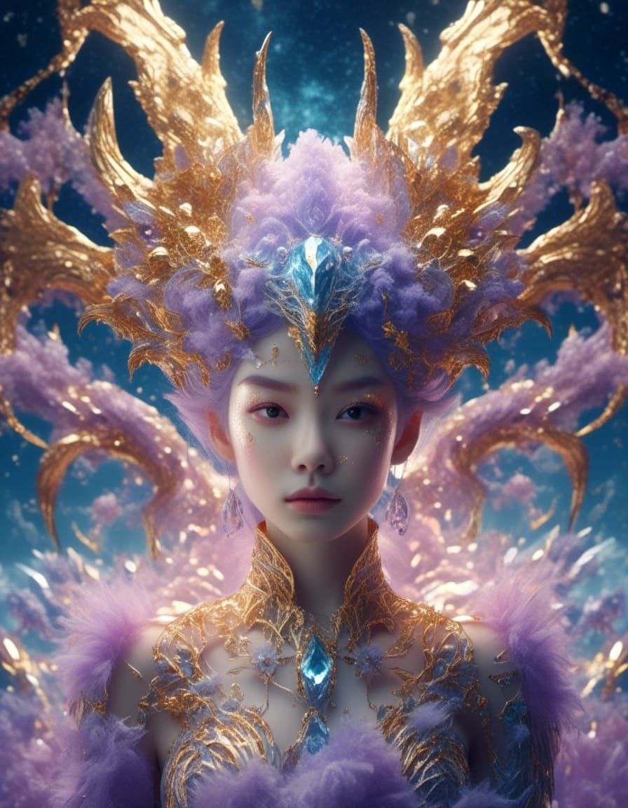 Iridescent Crystal Dragon in Lilac and Gold
