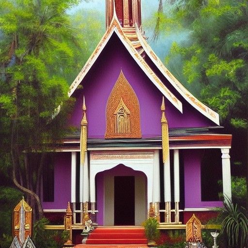 Thailand Church in Oil Painting Style