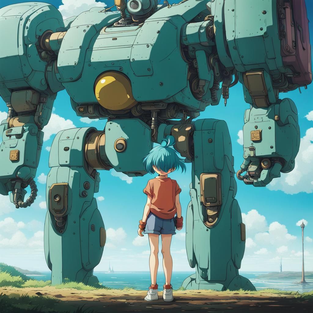 Anime Robot Girl in Ghibli Style