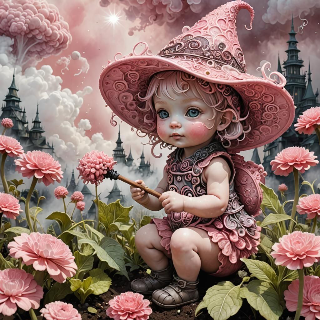 Baby Pixie Nymph Gardening in a Fractal Wonderland