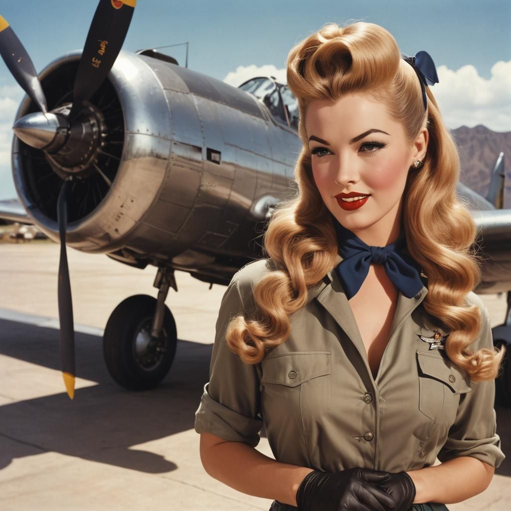1950s Pin-Up Photo of a Female Pilot