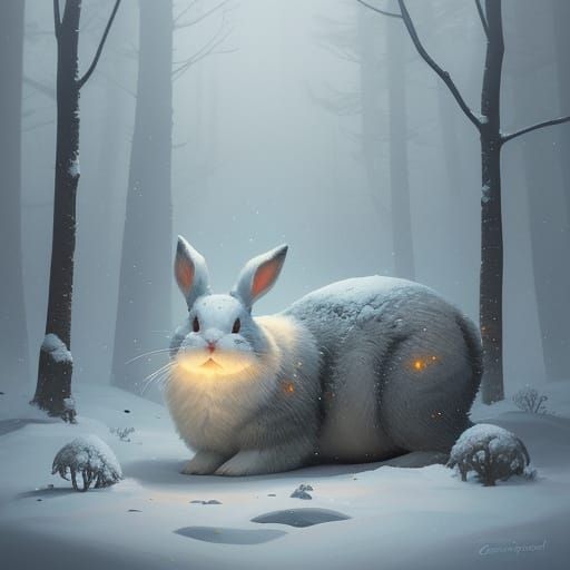 Whimsical Valentine's Bunny in a Snowy Forest