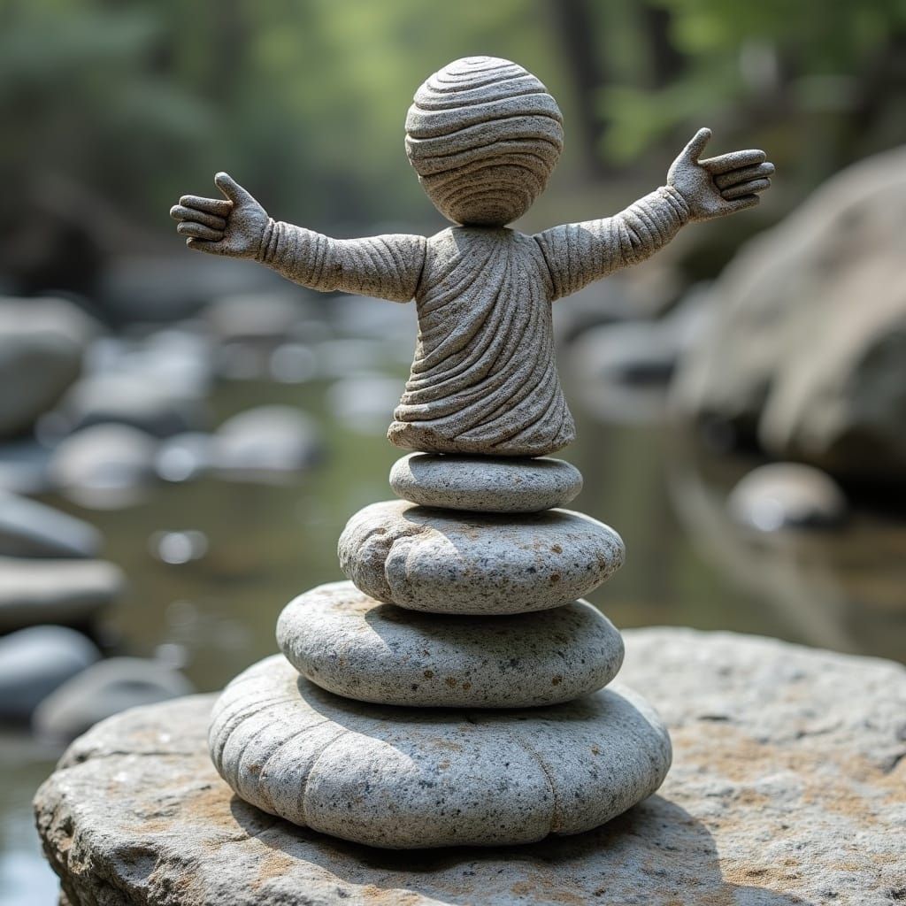 Stone Man Sculpture in Swirling Patterns