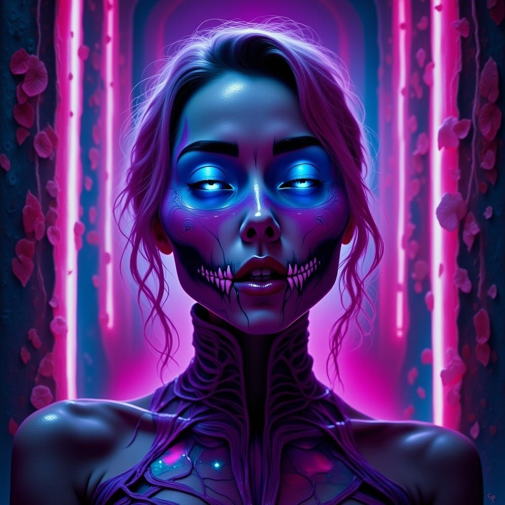 Futuristic Neon Fiend with Alluring Smile