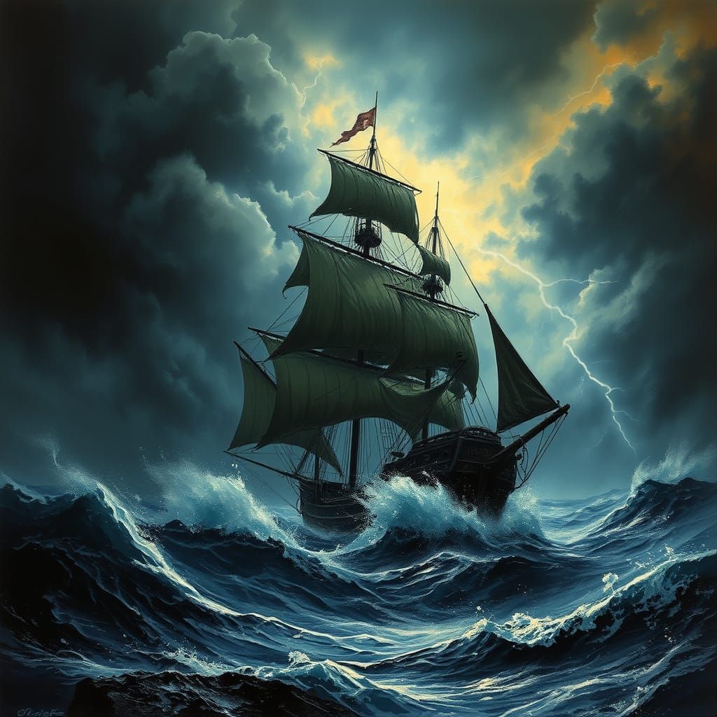 Stormy Ocean Seas in Dark Fantasy Style